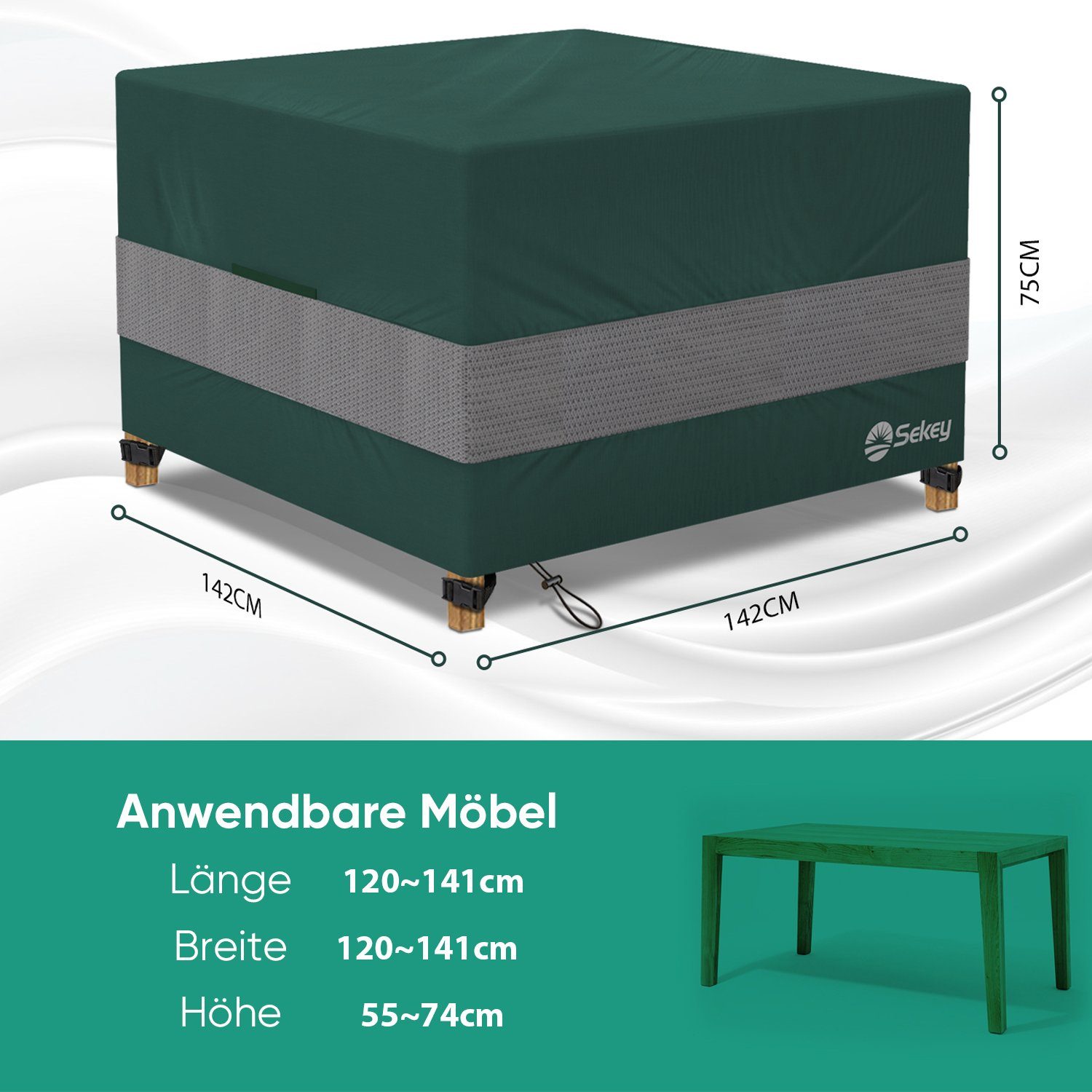Sekey Gartenmöbel-Schutzhülle Abdeckung für Gartentisch Rattan Quadratisch Abdeckhaube Gartenmöbel
