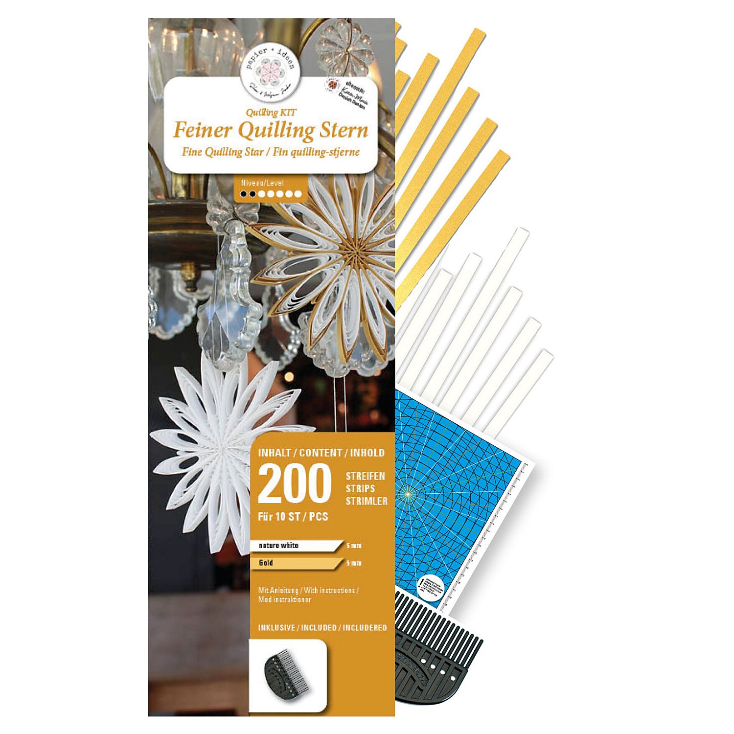 Karen-Marie Feinkamm Quilling-Set Sterne, weiß-gold