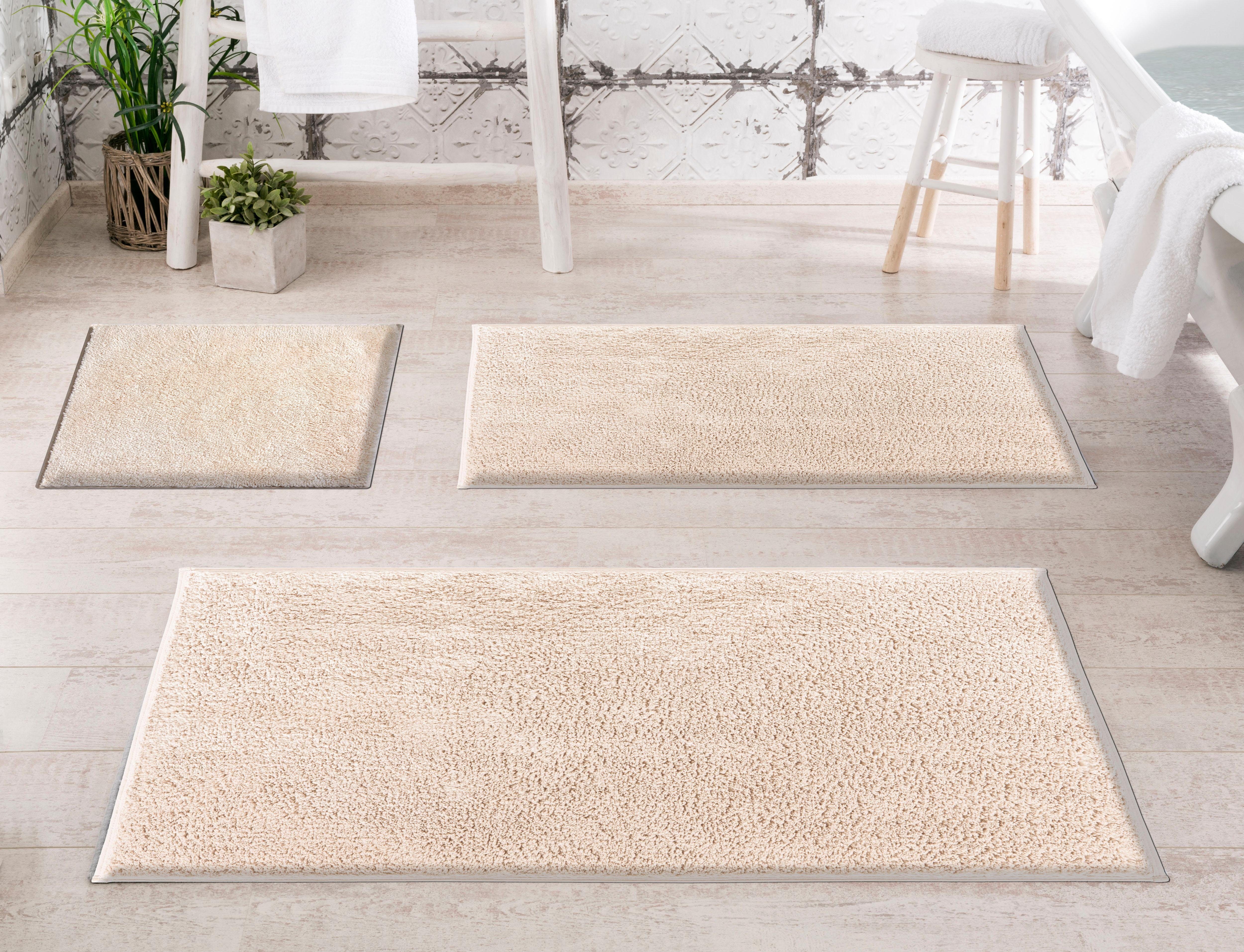 Badematte Marla Grund, Höhe 14 mm, rutschhemmend beschichtet, Baumwolle, quadratisch, Uni Farben, besonders feiner, flauschiger Flor