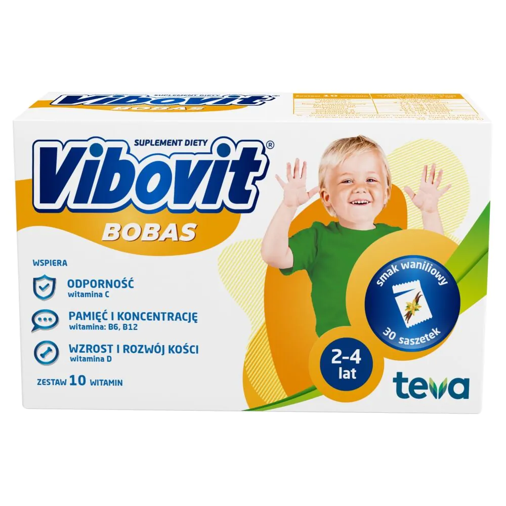 Vibovit Bobas, Vitaminsæt til børn i alderen 2 til 4 år, Vaniljesmag, Poser