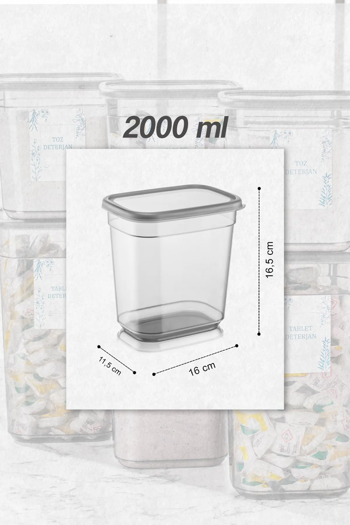 Meleni Home  2-teilige beschriftete Aufbewahrungsbox für Tablettenwaschmittel – Elina-Set mit rechteckigen Aufbewahrungsbehältern – 2000 ml