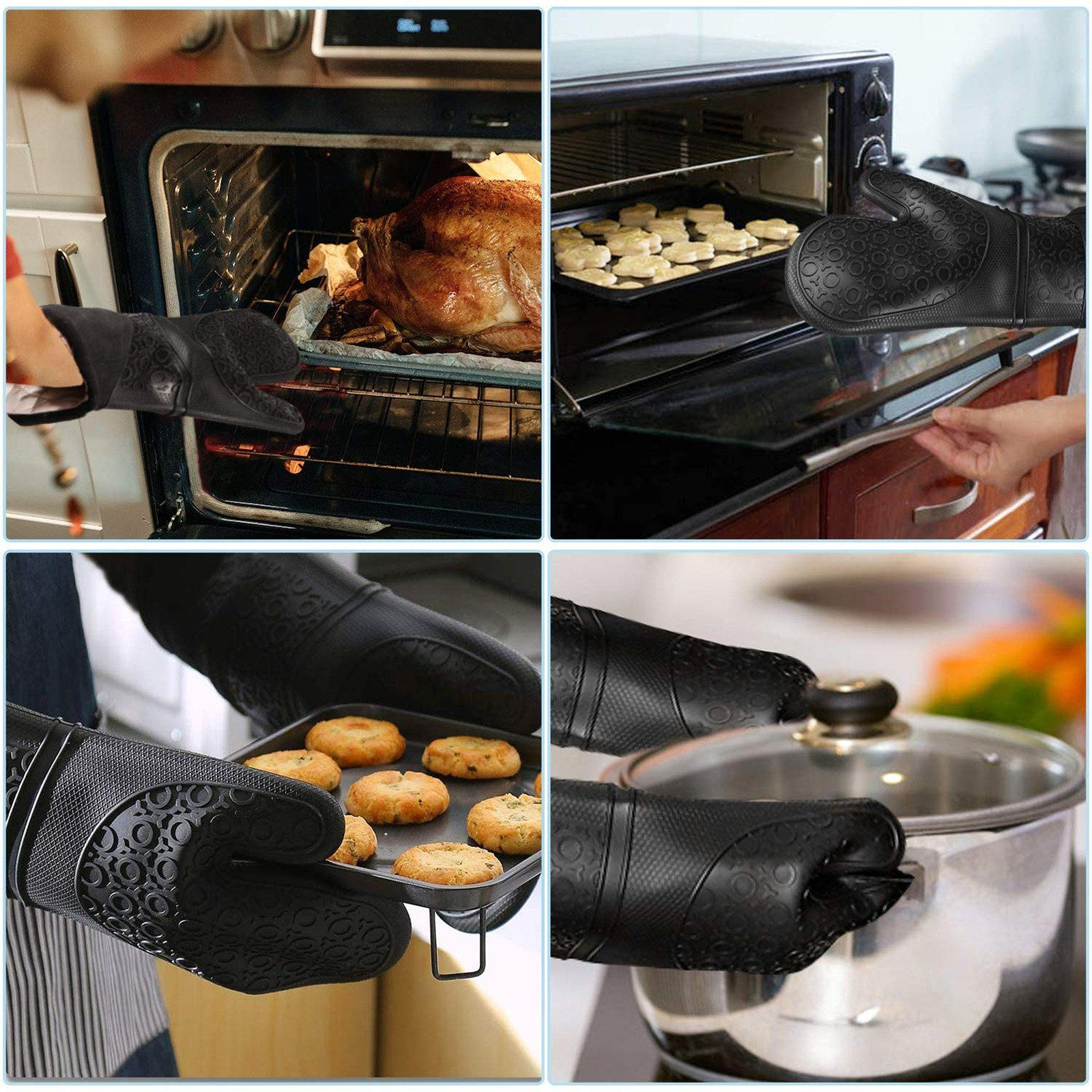 CALIYO Topflappen Ofenhandschuhe aus Silikon, 6er Set Topfhandschuhe, 230°C Hitzebeständige Backhandschuhe mit rutschfestem Silikonmuster