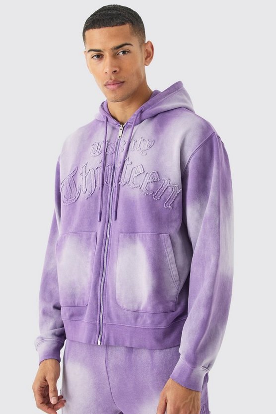 Gebleichter Oversize Hoodie mit 13 Reißverschluss