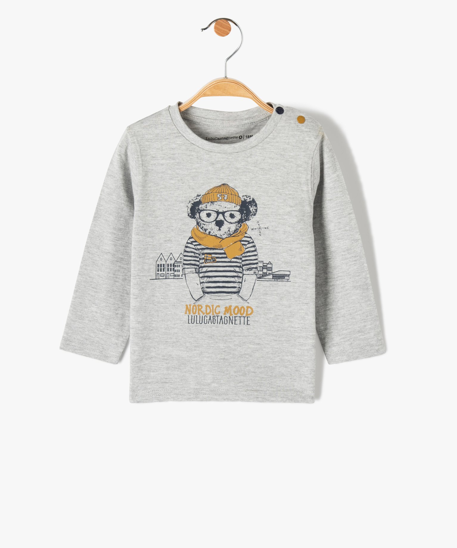 Tee-shirt bébé Garçon à manches longues imprimé ourson ... gris clair | GEMO