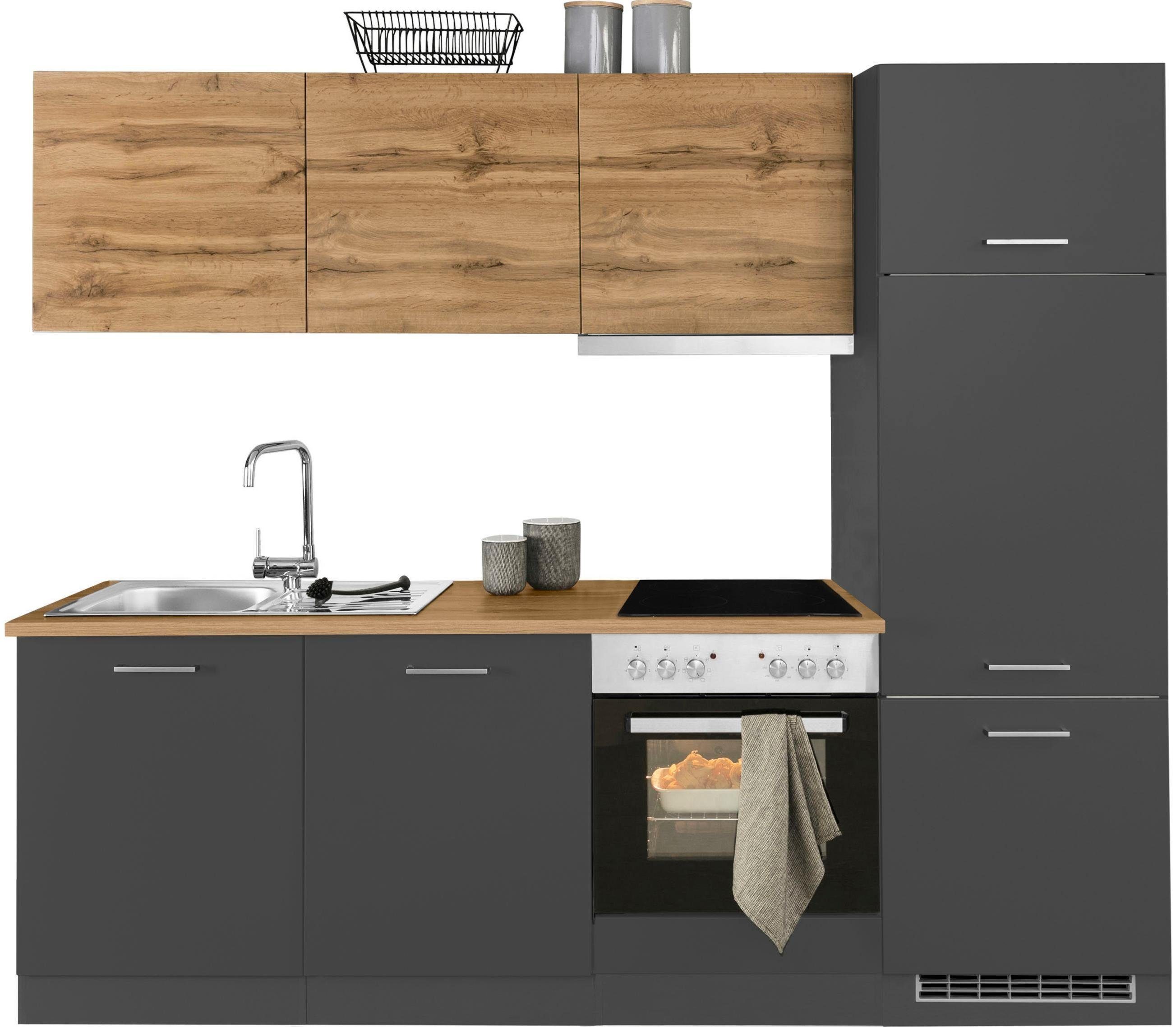 HELD MÖBEL Küchenzeile Kehl, mit E-Geräten, Breite 240 cm, inkl. Kühlschrank