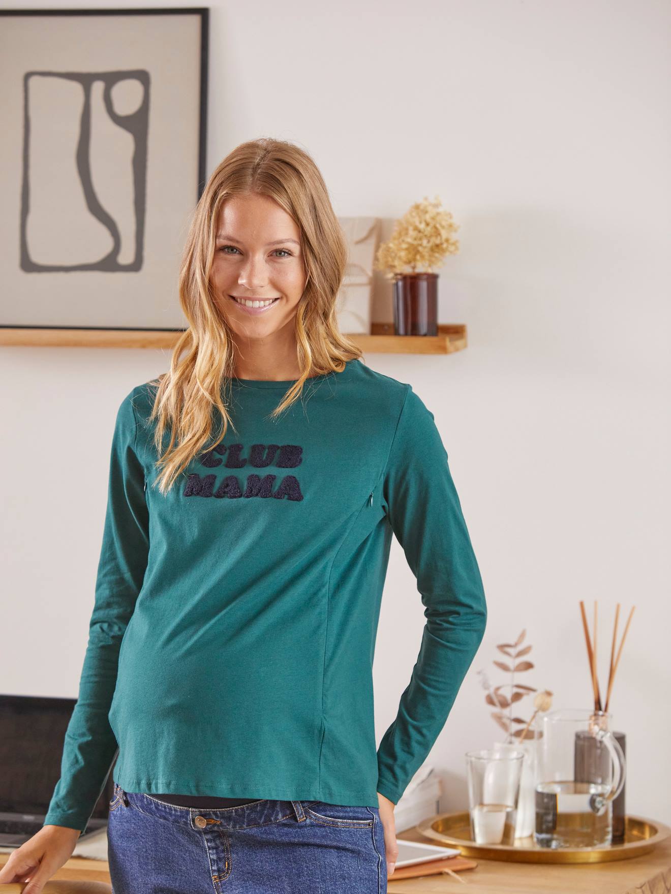 T-shirt à message grossesse et allaitement en coton bio vert
