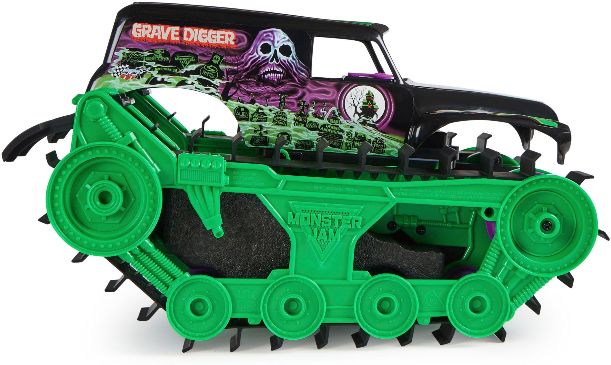 Spin Master RC-Monstertruck Monster Jam, Grave Digger Trax, All-Terrain-geländegängig an Land und im Wasser