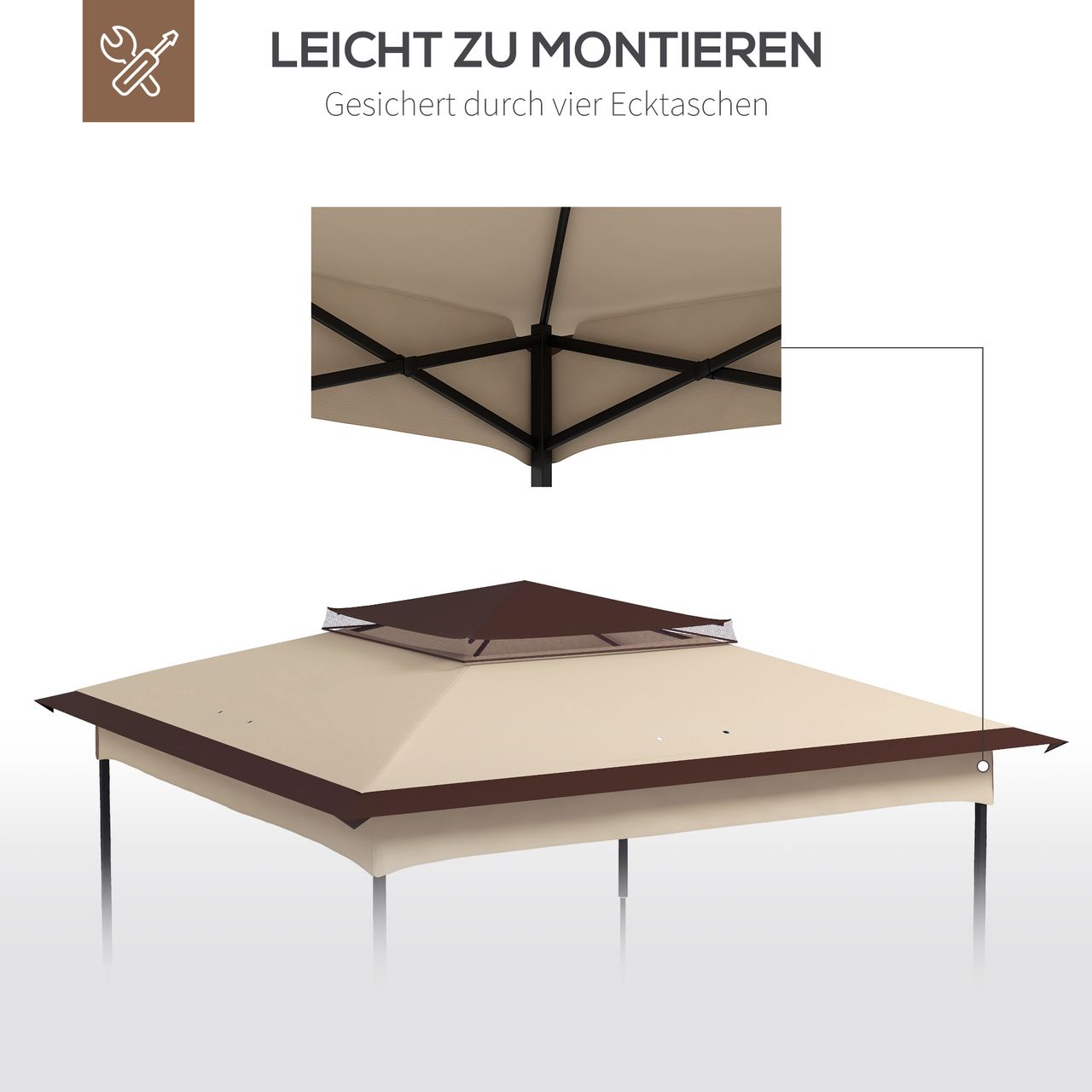 Outsunny 3.25mx3.25m 2-Tier Gazebo Cover Replacement, 30  UV Protection, Beige