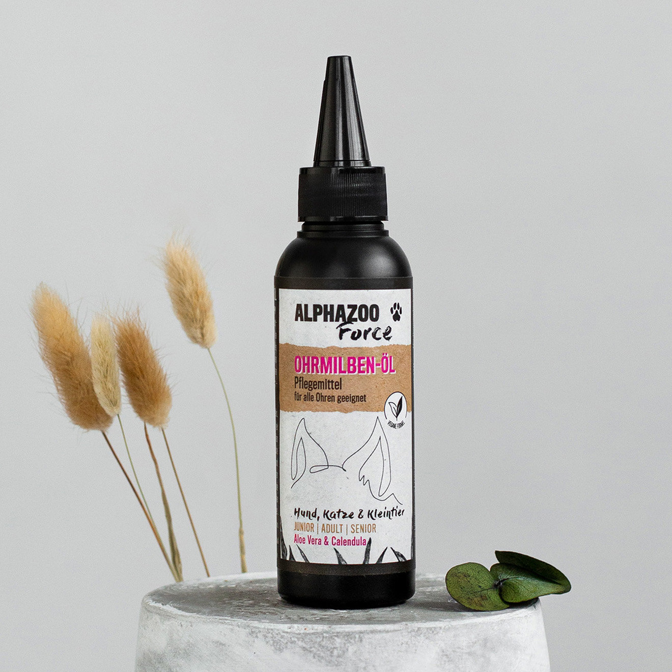 ALPHAZOO Augen- & Ohrenpflege ALPHAZOO Ohrmilbenöl 100ml für Hunde & Katzen I Starkes Mittel gegen Ohrmilben