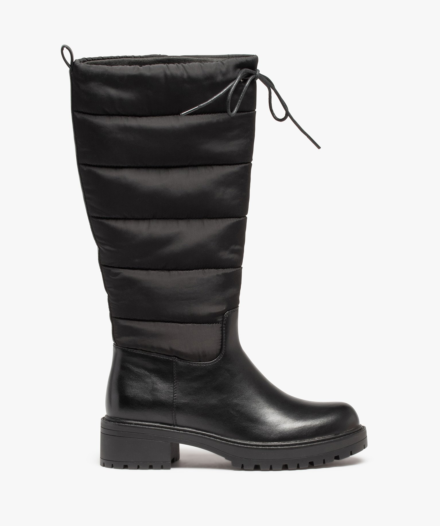 Bottes femme unies à semelle crantée et tige matelassée noir | GEMO