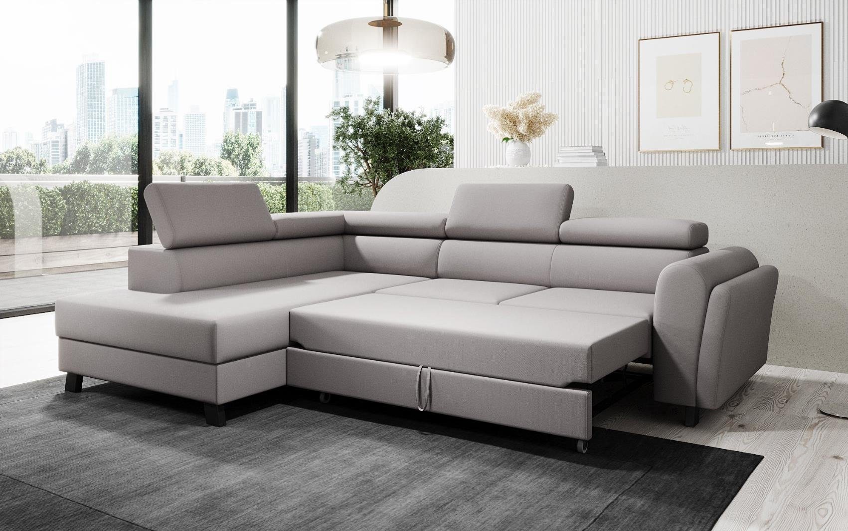 Luxusbetten24 Ecksofa Kira, mit Schlaffunktion & Stauraum