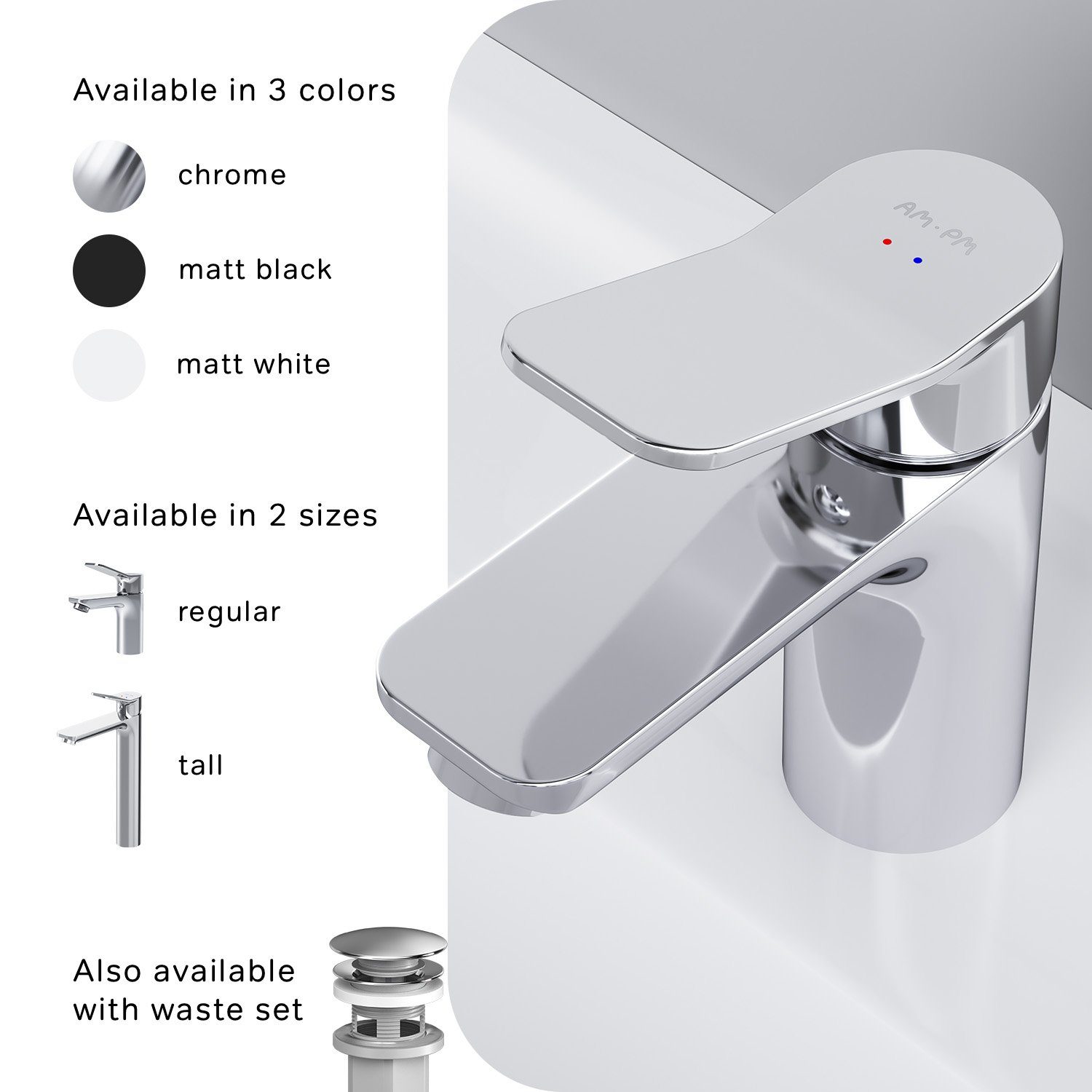 AM.PM Waschtischarmatur Waschbeckenarmatur X-Joy Waschbecken Wasserhahn Bad (Mischbatterie) geräuscharme Kartusche, Waschtisch Mischbatterie Badezimmer Badarmatur