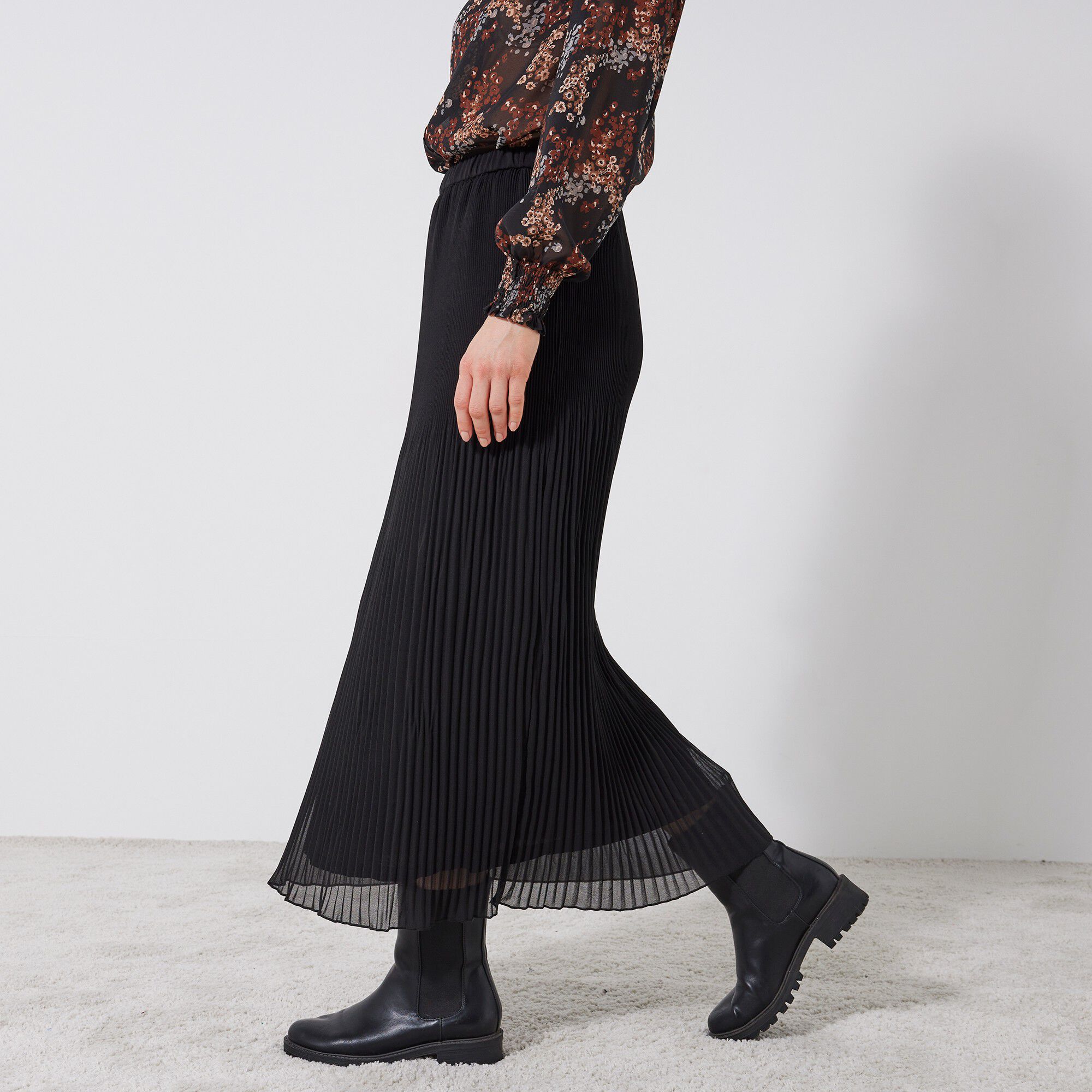 Jupe petite stature voile plissé uni, polyester recyclé(1)