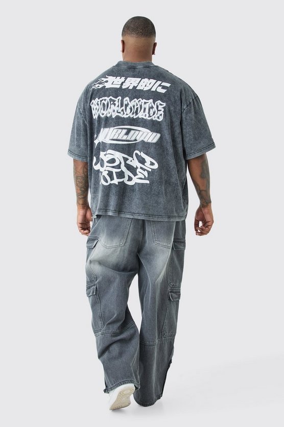 Plus lockere Cargo-Jeans mit Bm-Applikation und Taschen