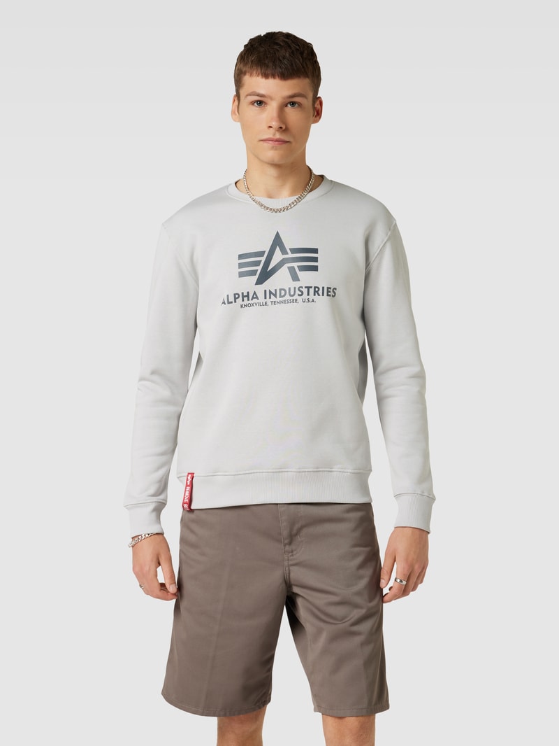 Sweatshirt mit Label-Print Modell 'BASIC' in hellgrau