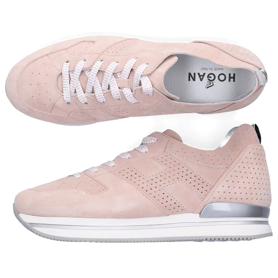 Hogan - Sneaker low H222 Veloursleder Lochmuster Logo altrosa - pink