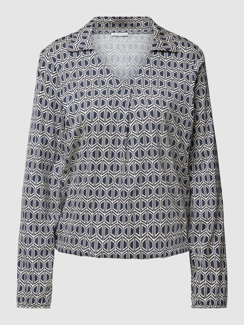 Longsleeve mit Allover-Muster und Umlegekragen in marineblau