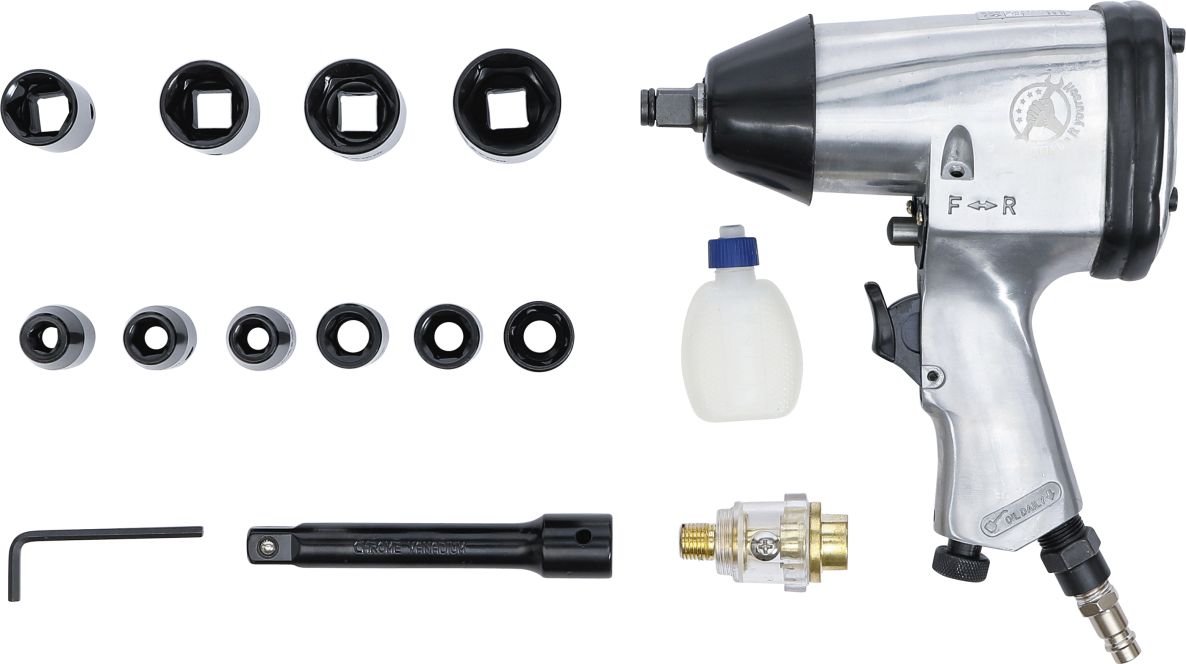 Set di chiavi a percussione pneumatiche BGS Do It Yourself 3211 con set di bussole da 9 a 27 mm e 12,5 mm (1/2