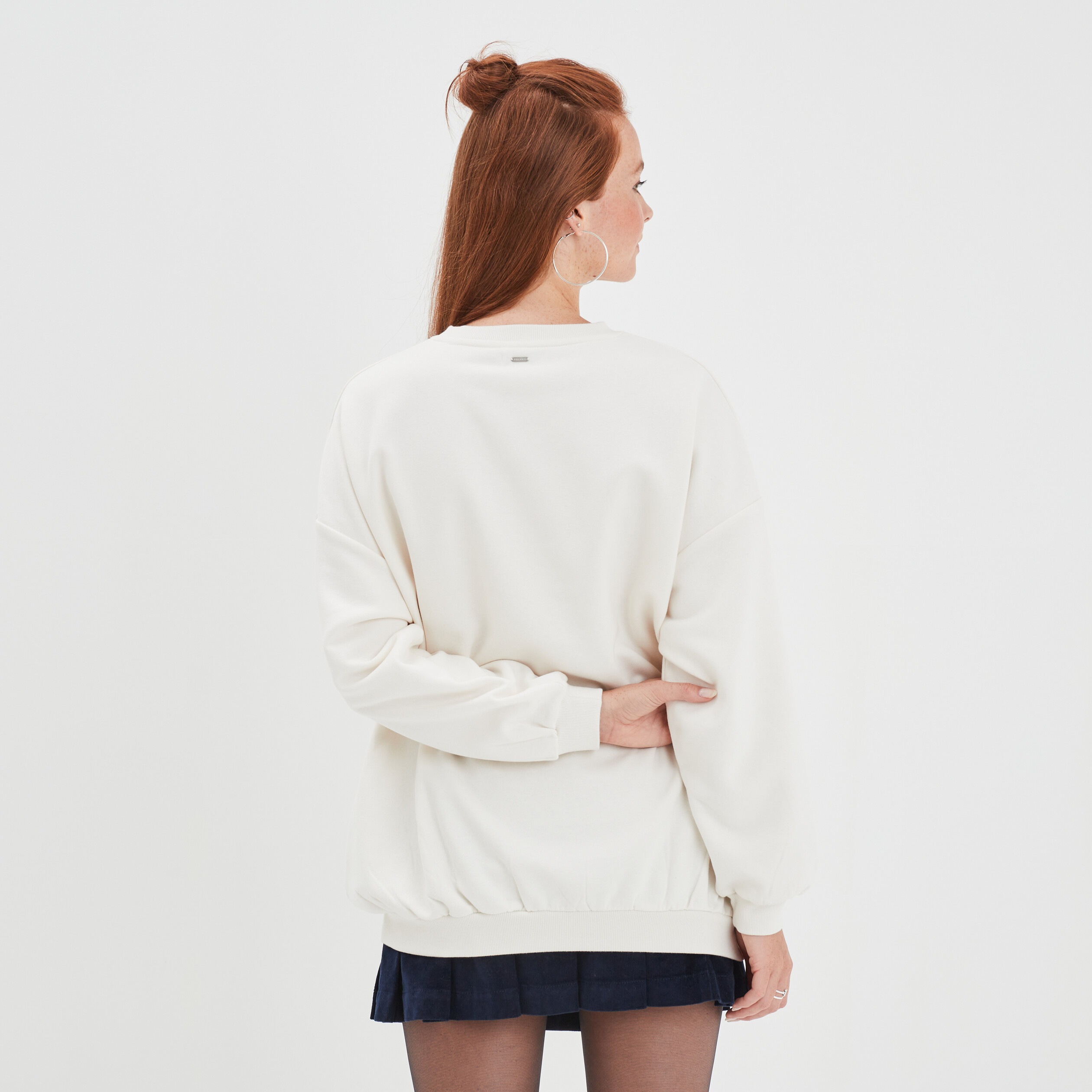 Sweat oversize mi-long col rond Creeks creme femme | La Halle