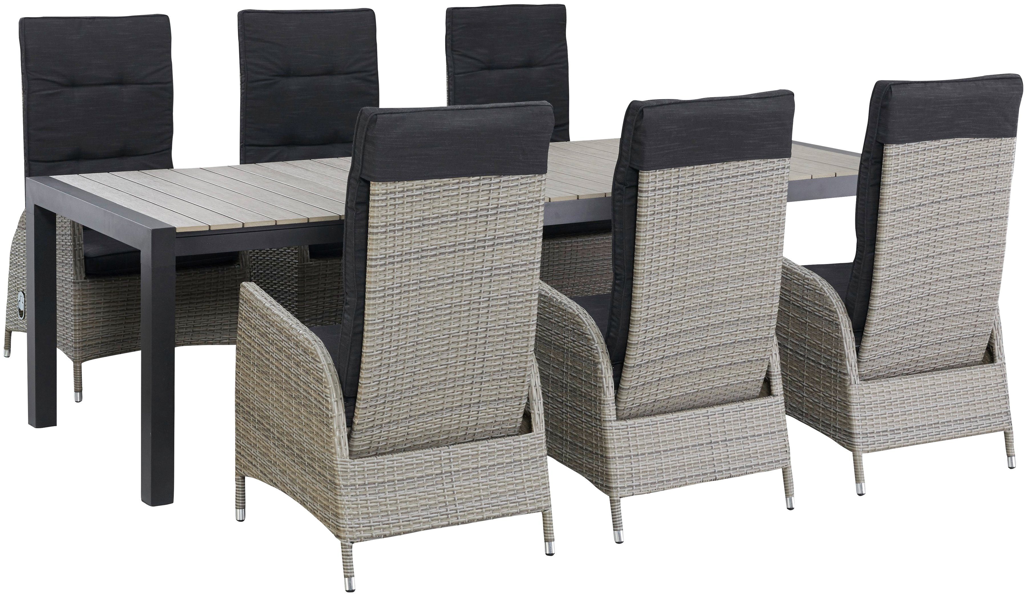 KONIFERA Garten-Essgruppe Alva, (Set, 13-tlg., Alu, Polyrattan), 6x Stuhl, 1 Tisch ausziehbar 205-275 cm