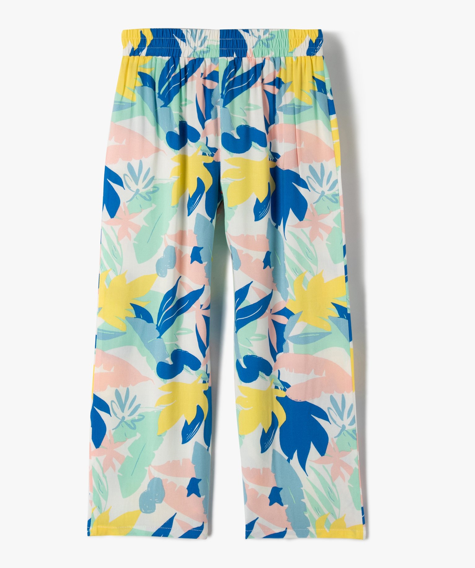 Pantalon fille fluide à motifs feuillage exotique multicolore | GEMO