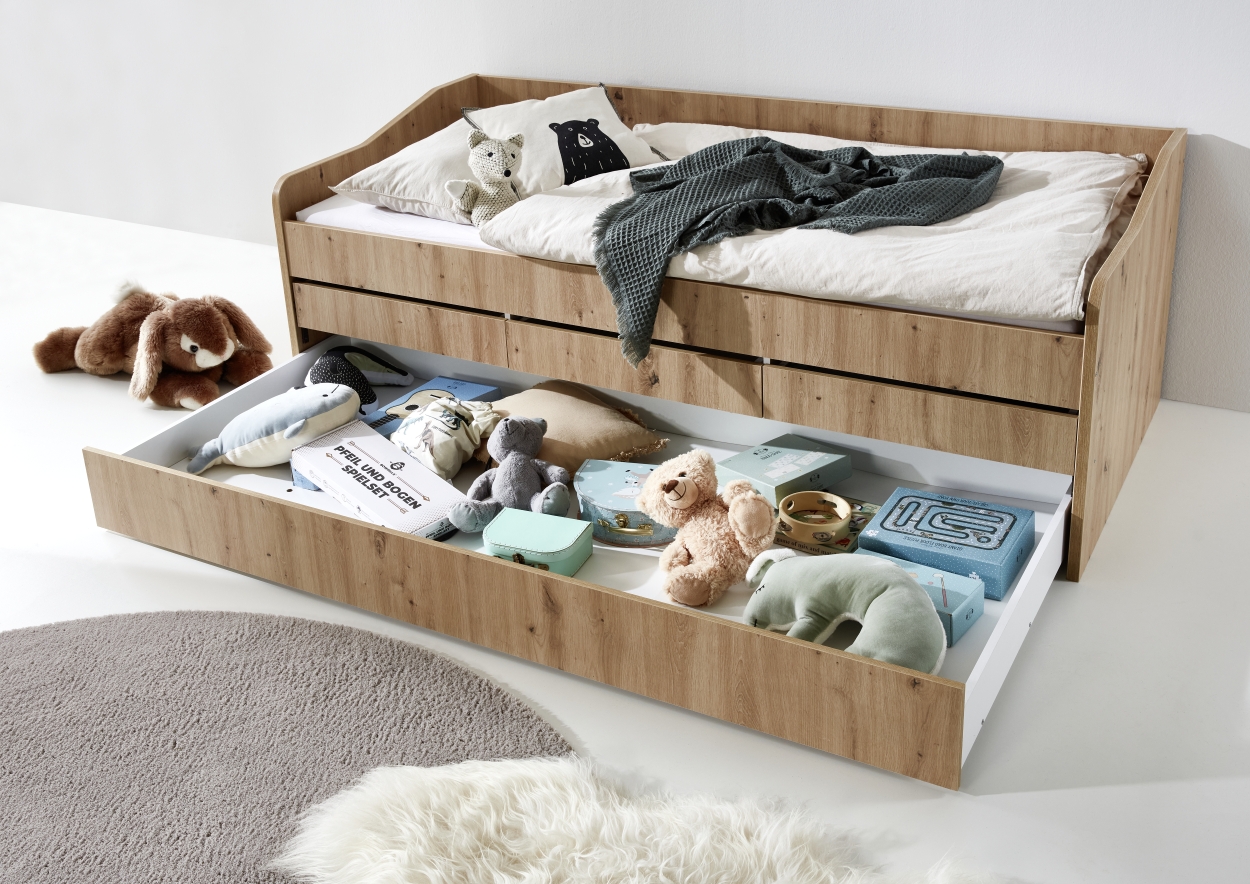 Relita Funktionsbett JILL 90x200 ohne Lattenrost, 3 Schubladen u. Bettschublade Artisan Dekor