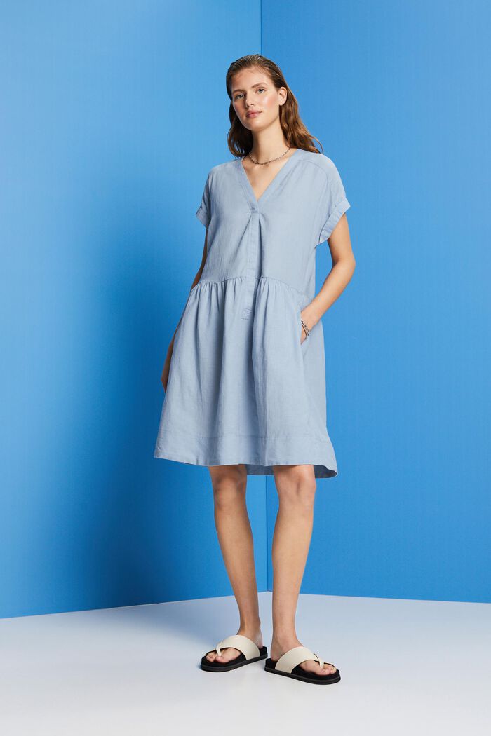 Knielanges Kleid, Baumwolle-Leinen-Mix