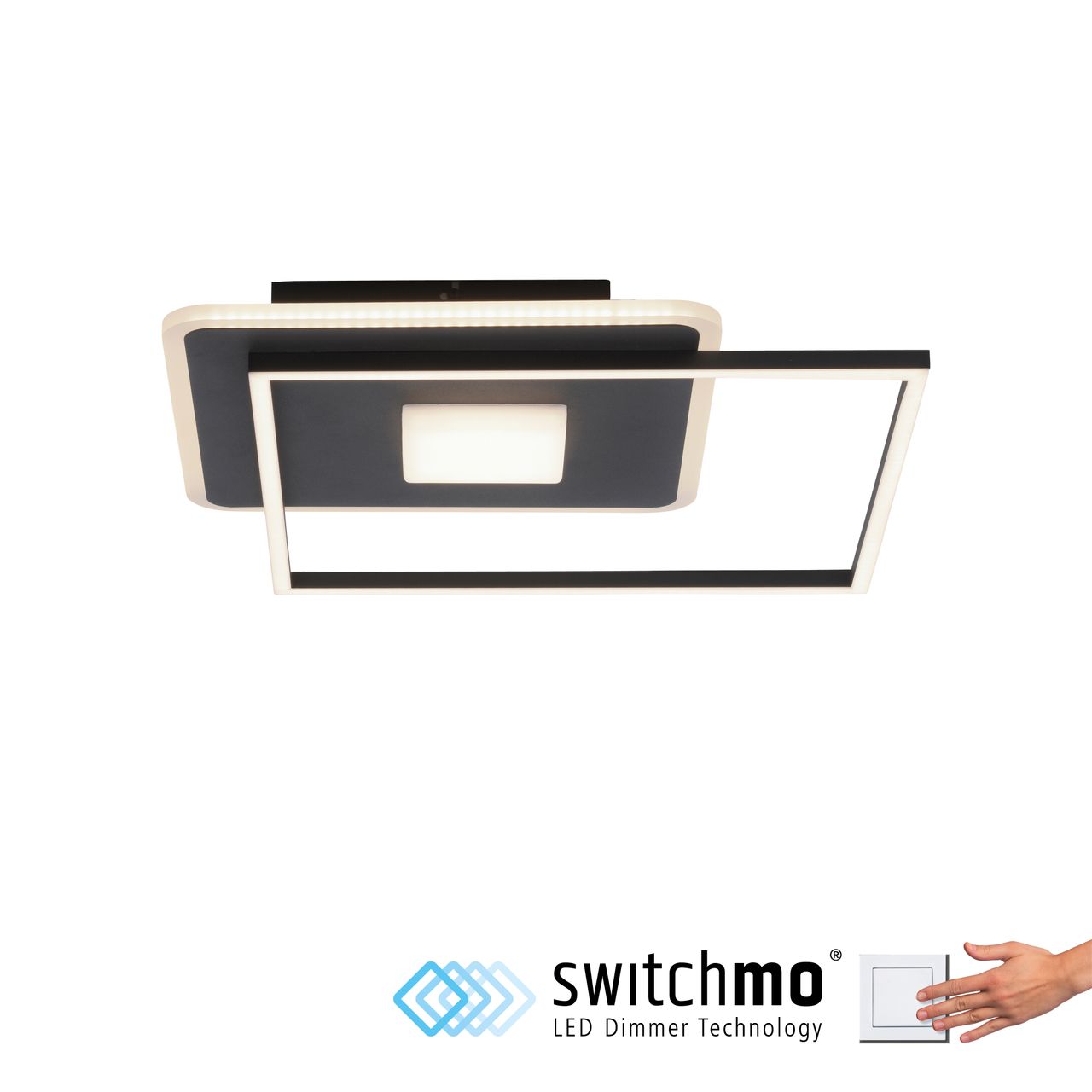 JUST LIGHT LED Deckenleuchte DOMINO, 3-Stufen-Dimmer, 3000 Kelvin, rechteckig, Schwarz