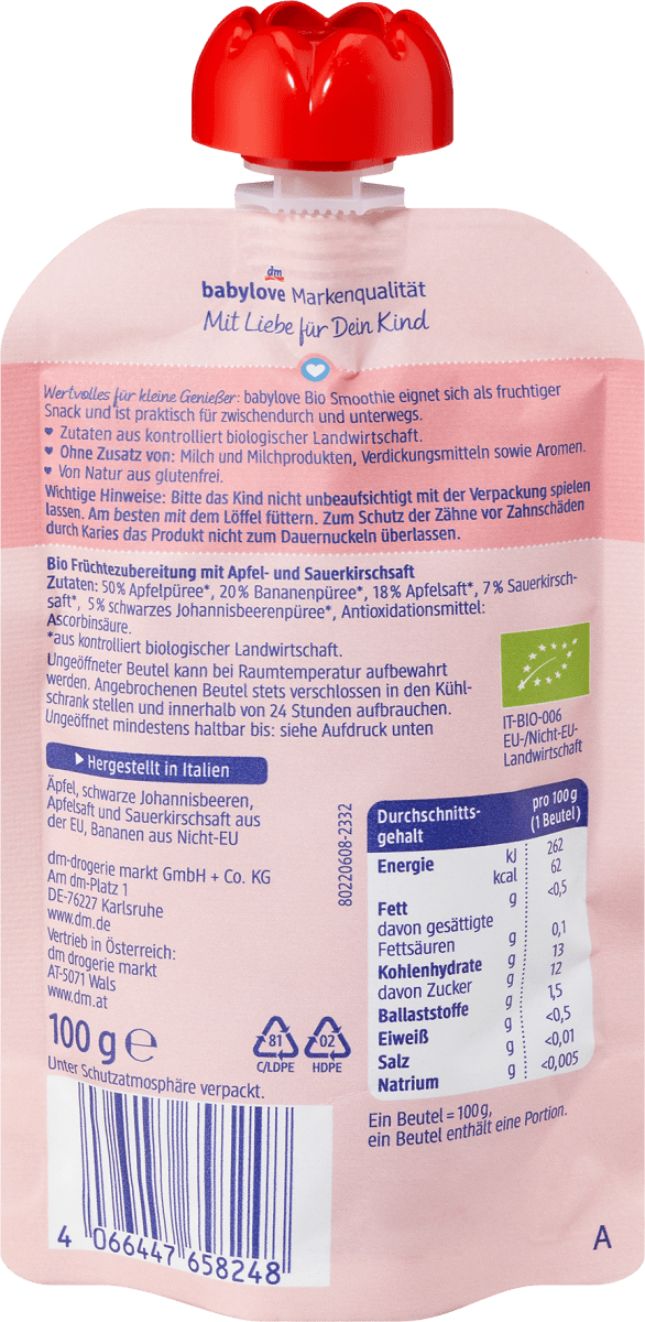 Smoothie (Apfel, Banane, Kirsche, Johannisbeere), 100 g