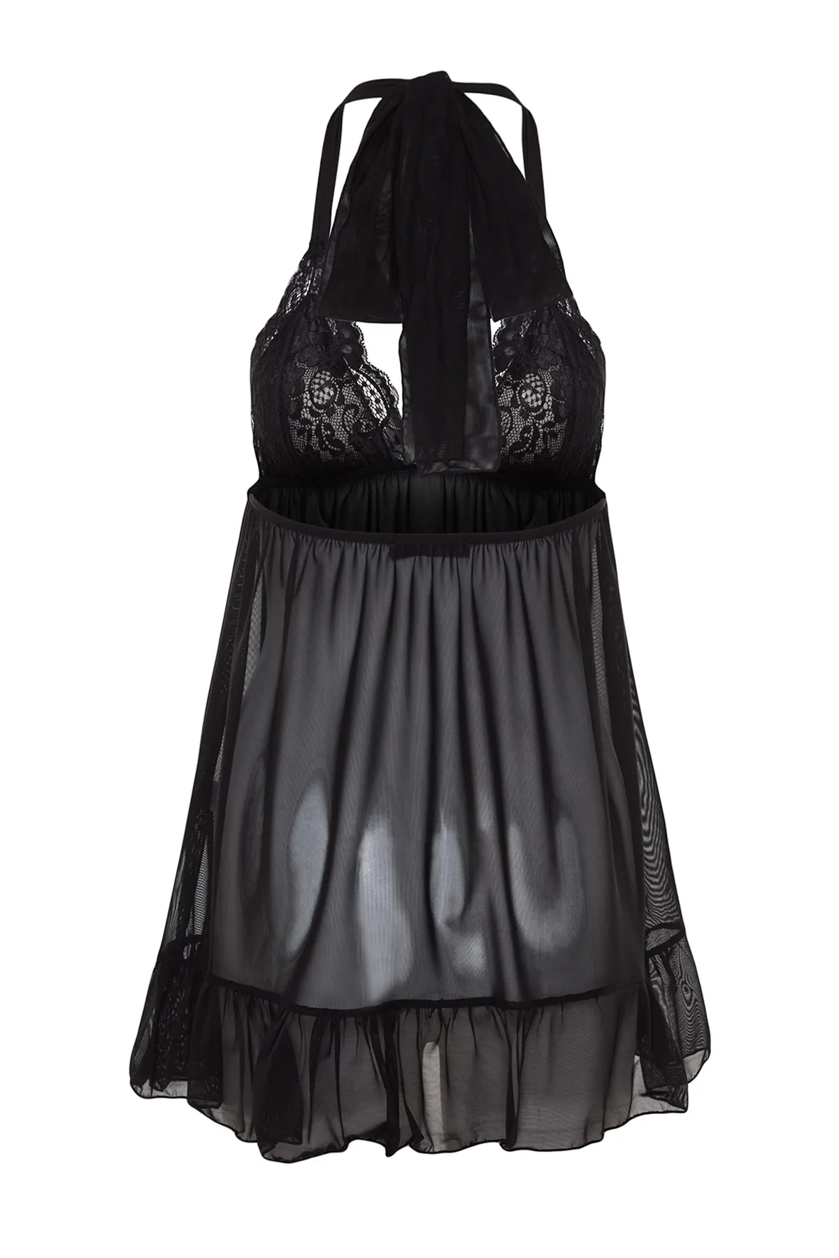 Trendyol Collection  Schwarze Strumpfhose mit Tüllträgern und Spitze, Babydoll aus Strick THMSS23LL00004