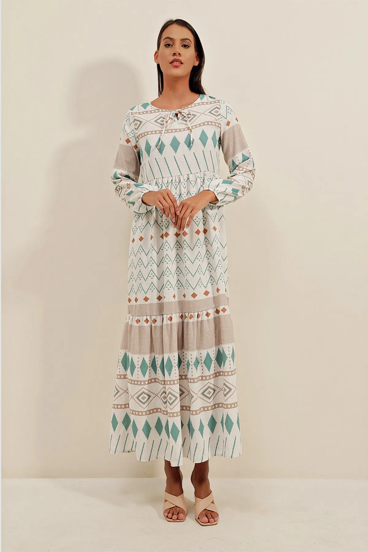 Bigdart  1947 Gemustertes langes Kleid – A. Türkis
