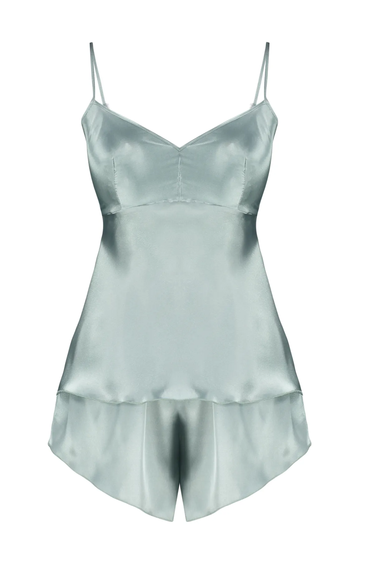 Trendyol Collection  Mintgrünes Pyjama-Set aus gewebtem Satin – Fadenriemen und Fensterdetail auf der Rückseite THMSS24PT00277