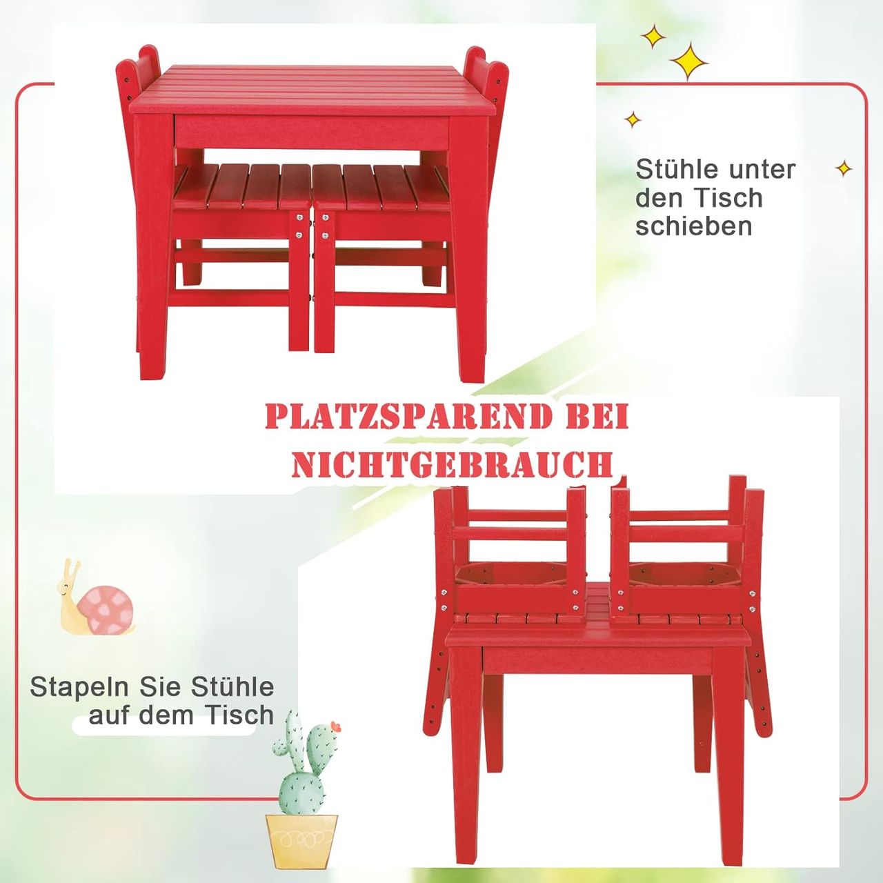 Costway 3-teiliges Tisch- & Stuhlset, Spieltisch-Set für Kleinkinder aus Holz