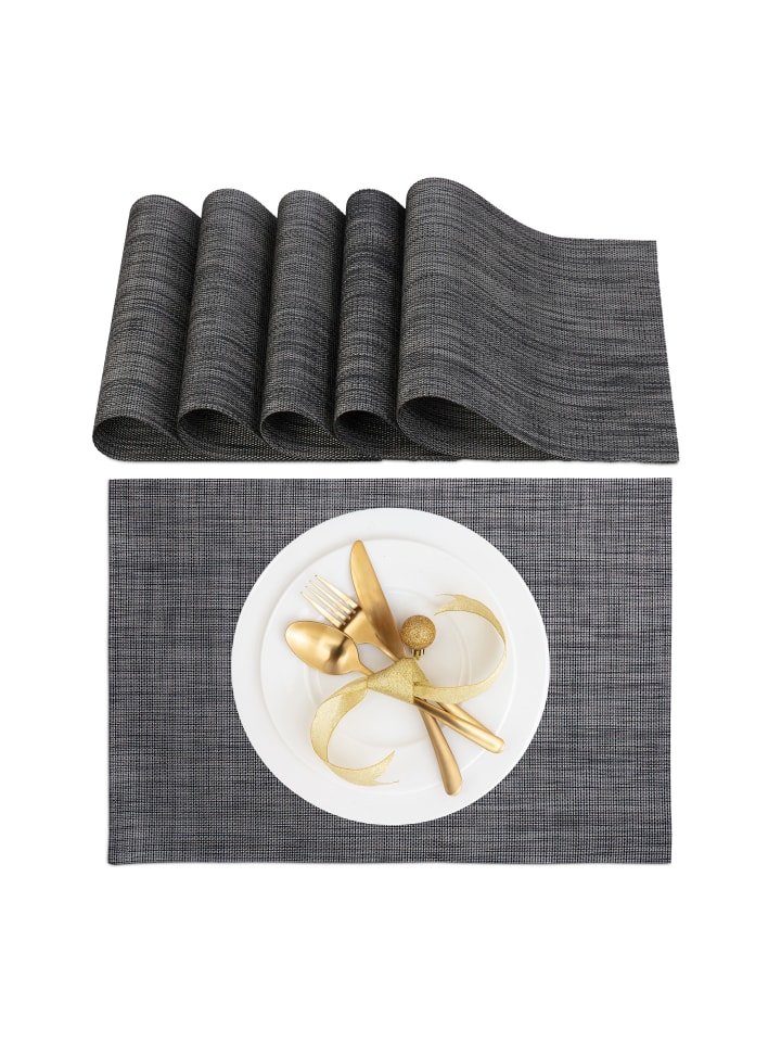 relaxdays 6tlg. Tischset in Anthrazit - (B)45 x (T)30 cm günstig kaufen onesize