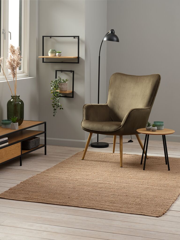 HUNDESTED fauteuil HUNDESTED velours côtelé vert/chêne