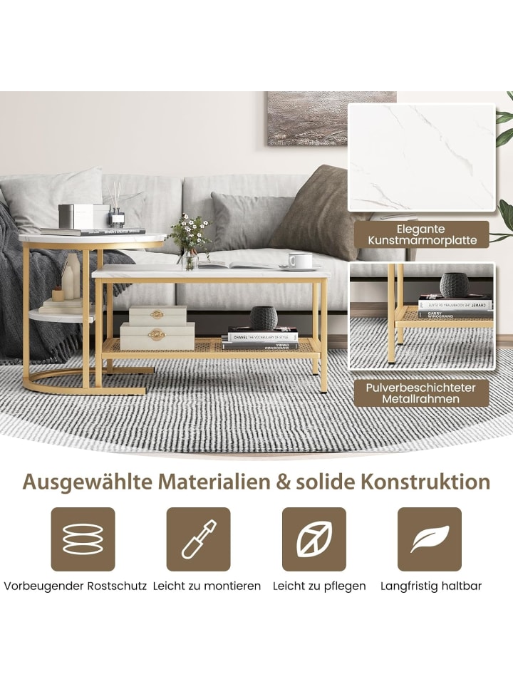 COSTWAY 2 tlg. Set Couchtisch in Gold günstig kaufen onesize