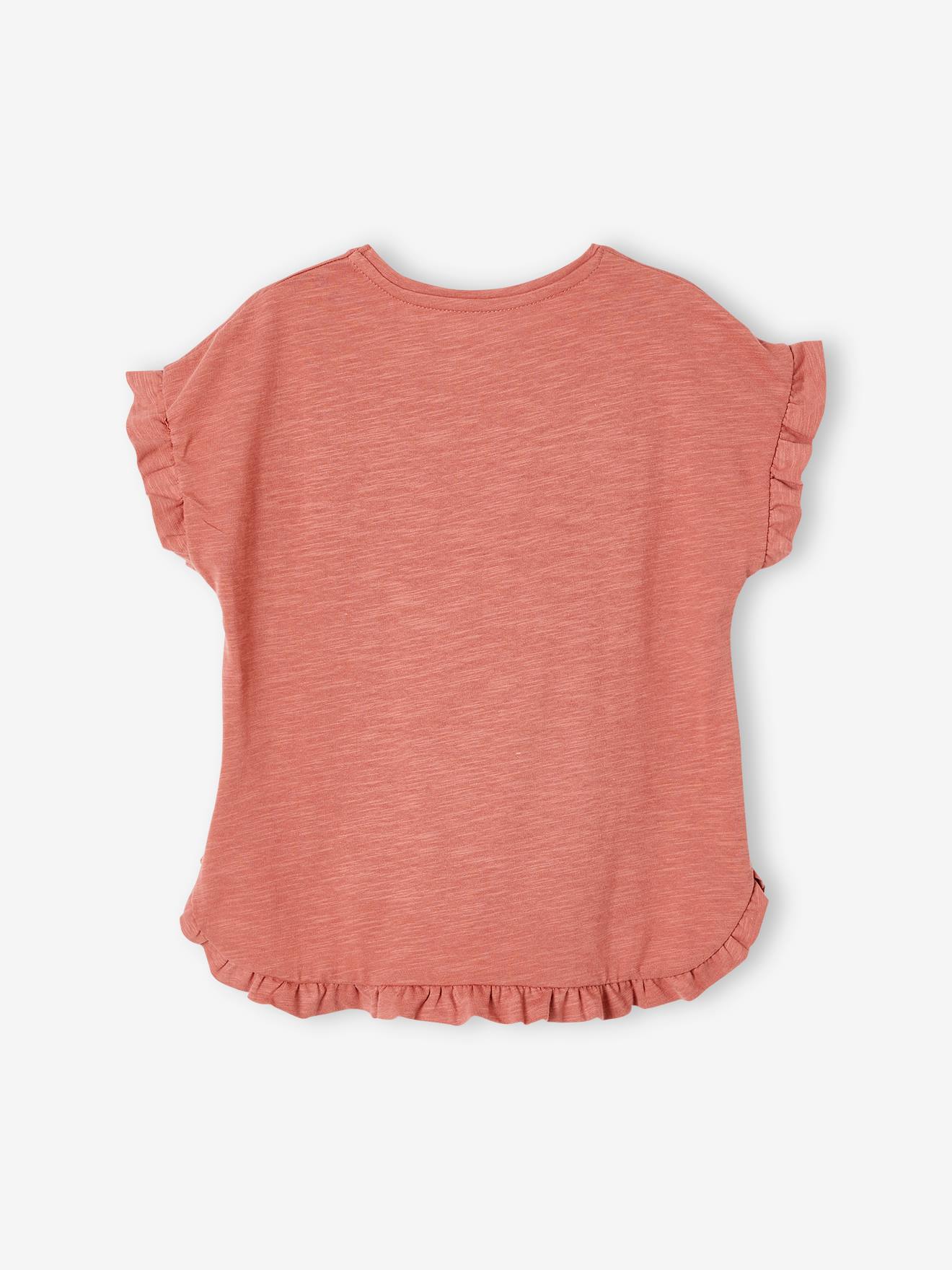 Vertbaudet Mädchen T-Shirt mit Pailletten-Print und Volants Oeko-Tex - aqua