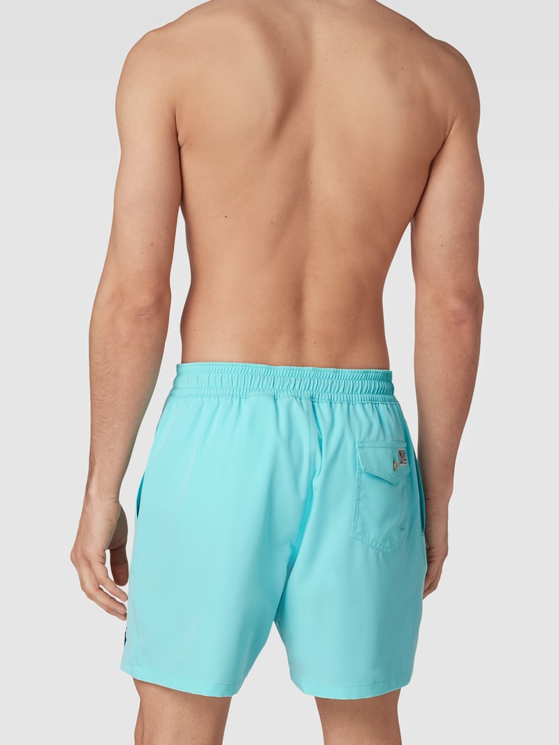 Badehose mit Logo-Stitching Modell 'TRAVELER' in aqua blau