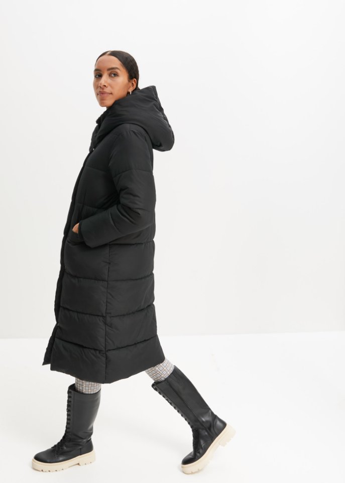Wattierter Oversize-Mantel mit Kapuze, aus recyceltem Polyester