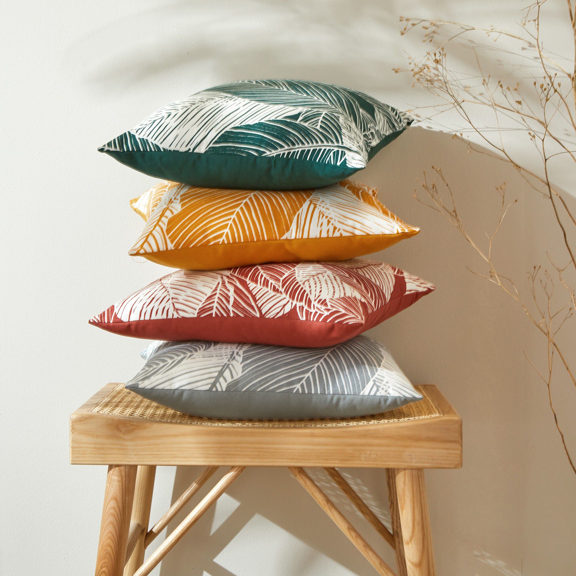 Housse de coussin carrée imprimé feuillage