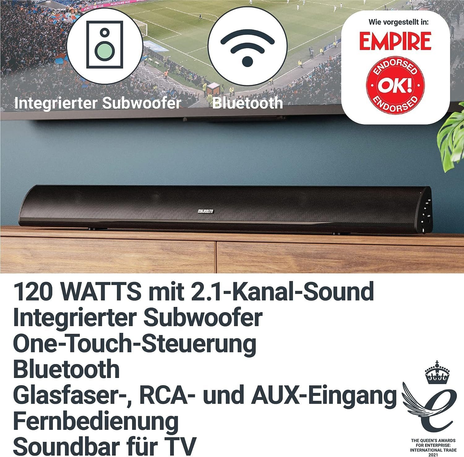 Majority Snowdon 2.1 Soundbar (Bluetooth, AUX, RCA, NFC, 120 W, Eingebauter Subwoofer, inkl. Fernbedienung und Batterien)
