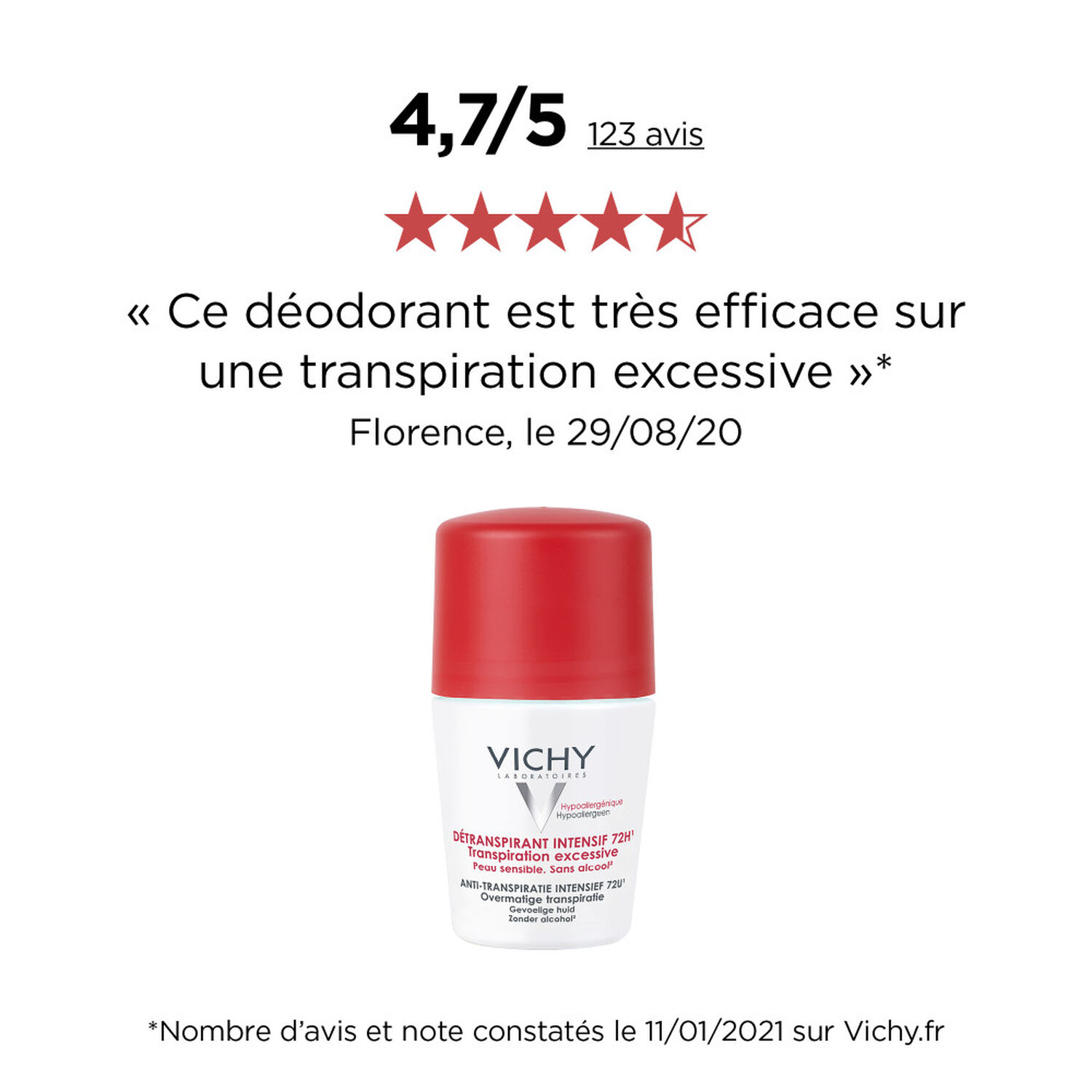 Vichy Détranspirant Intensif 72H Roll-On 2x50 ml