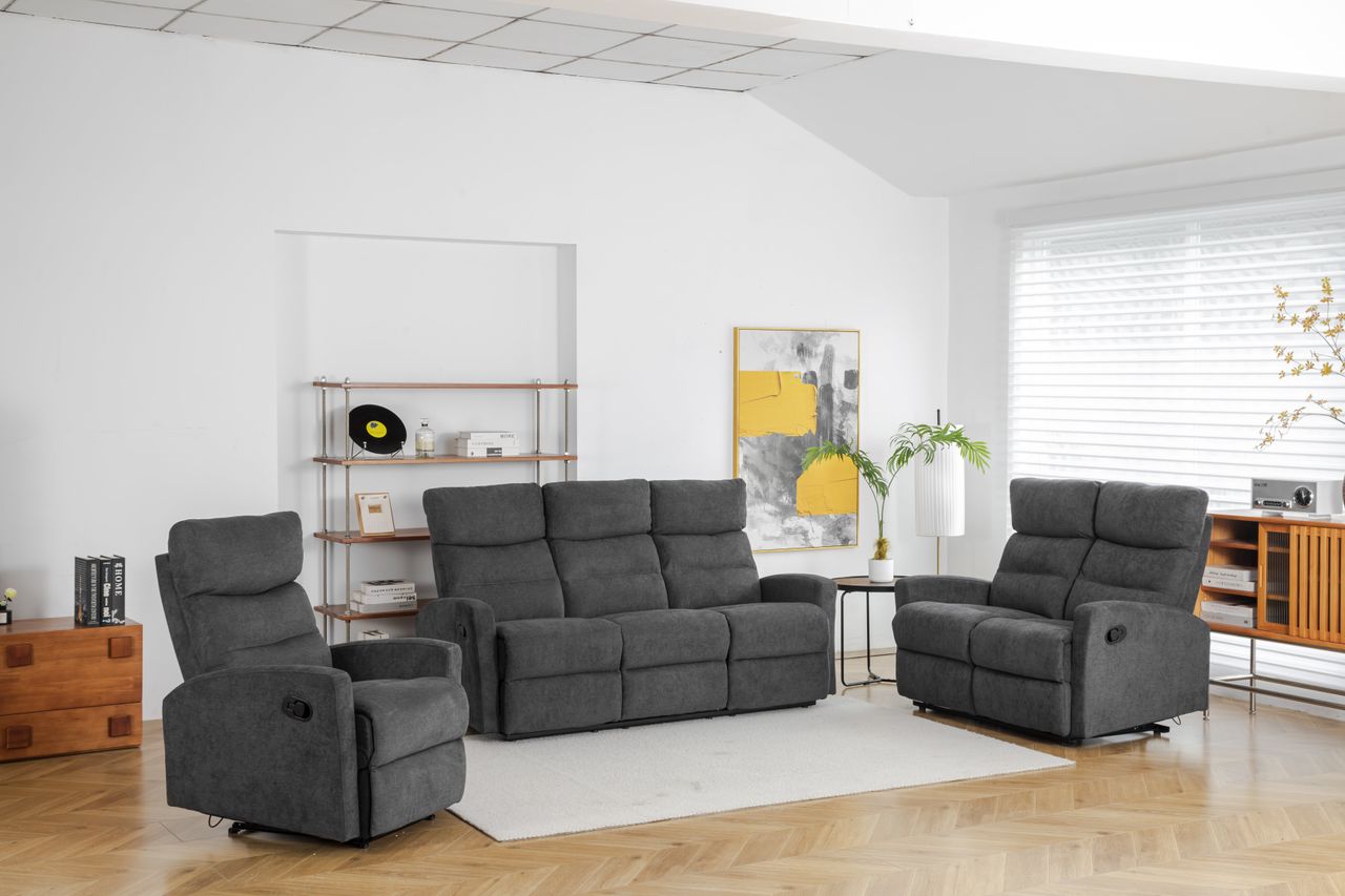 Happy Home Couchgarnitur Set Sofaset Sitzgarnitur 3tlg. mit 5 Relaxfunktionen dunkelgrau