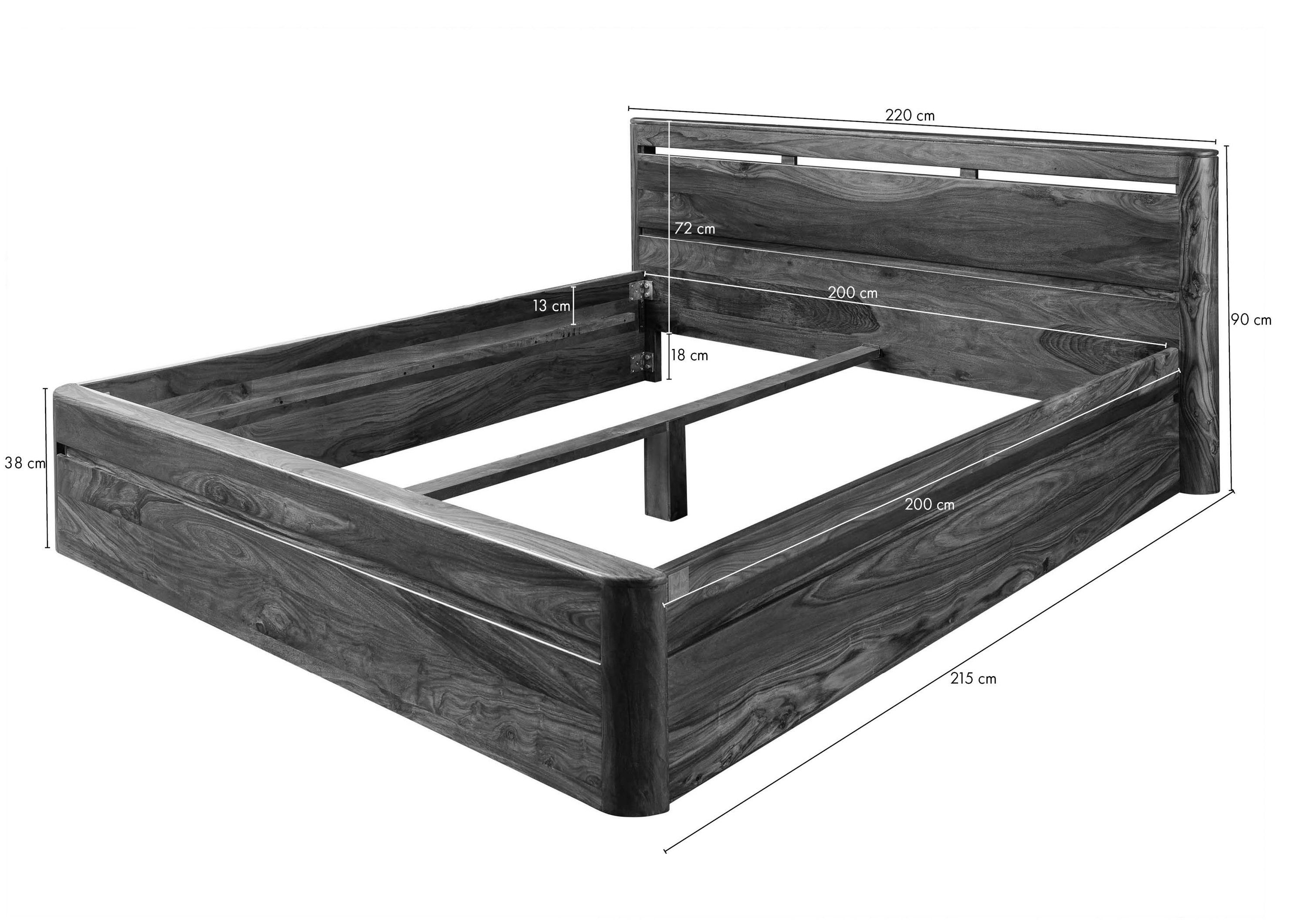 Massivmoebel24 Massivholzbett Bett Sheesham 200x200x90 smoked cherry gebeizt TORONTO #158