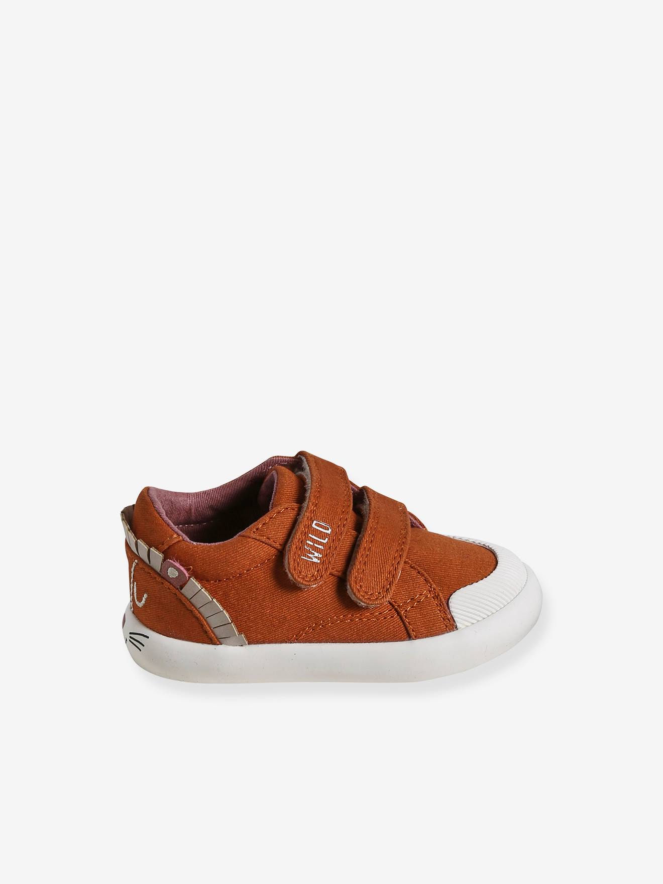 Vertbaudet Jungen Baby Stoff-Sneakers, Klett - dunkelbraun