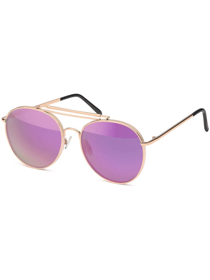 styleBREAKER Piloten Sonnenbrille in Gold / Pink verspiegelt günstig kaufen onesize