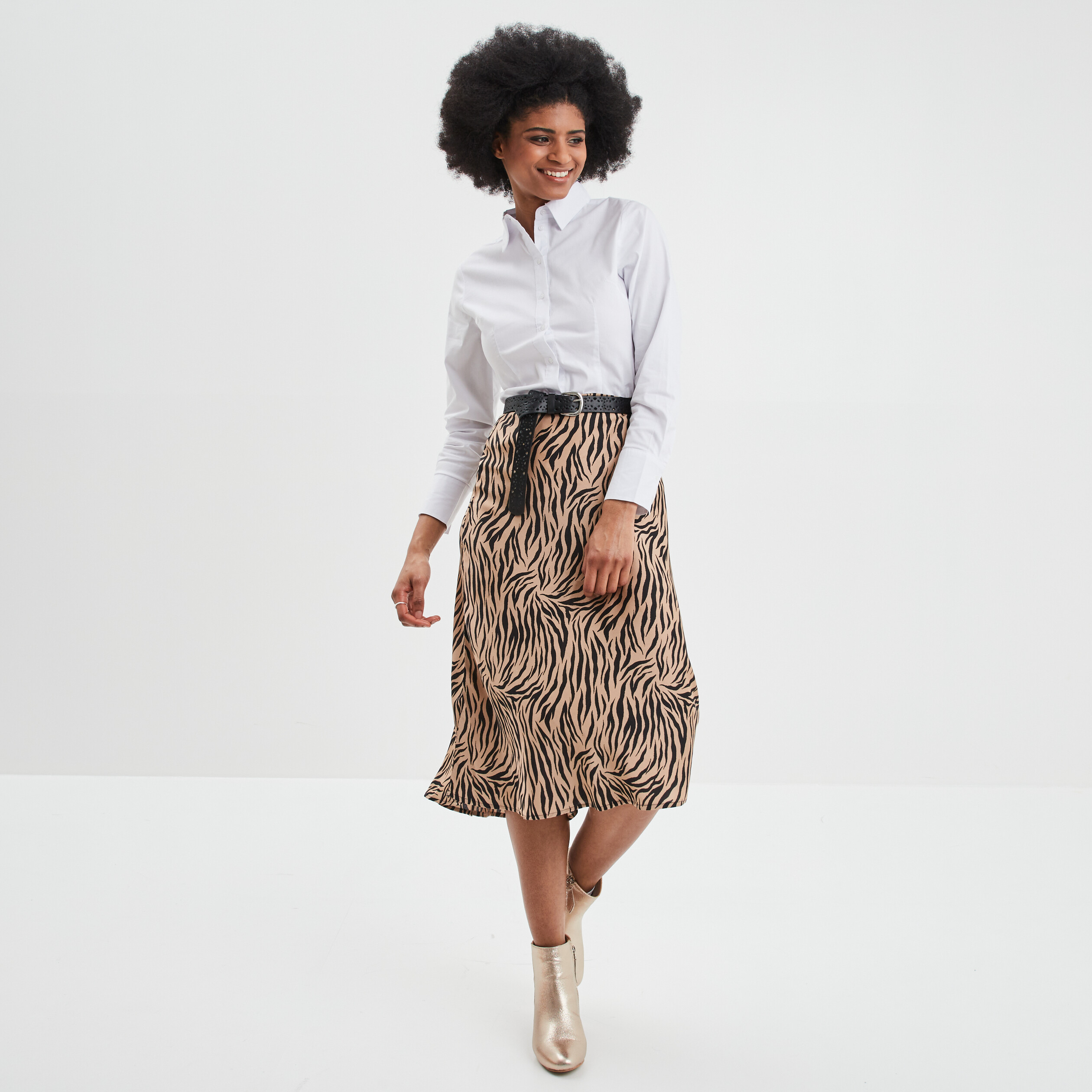 Chemise cintrée manches longues blanc femme | La Halle