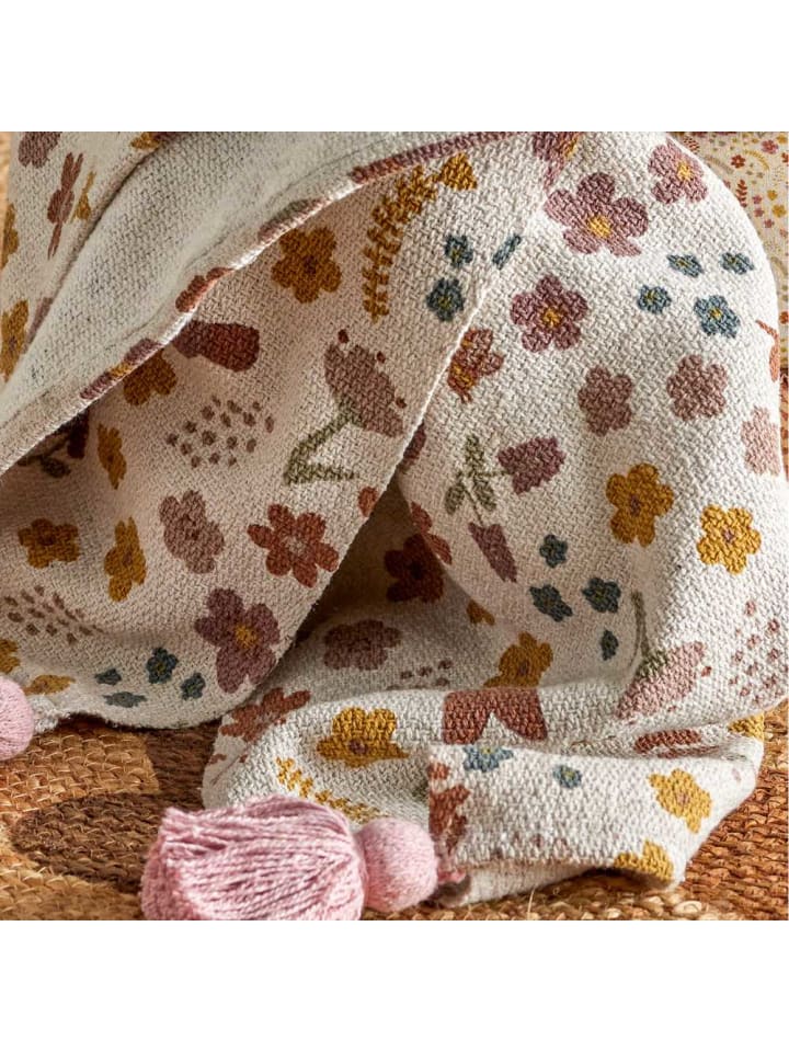Bloomingville Decke KRISTINE Natur mit Rosa Quasten 160x130 cm günstig kaufen onesize