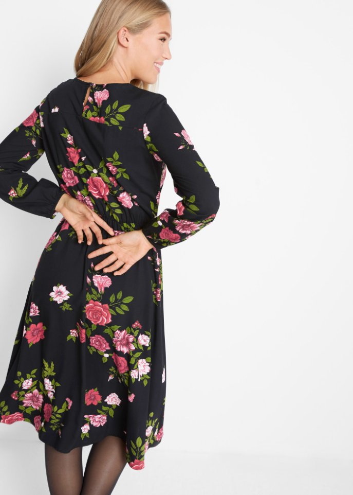 Tailliertes Blusenkleid mit Rundhals, knieumspielend