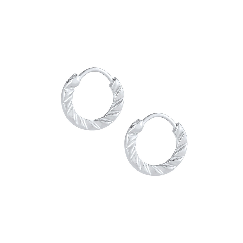 Elli Elli Boucles d'Oreilles Mini créoles dames structurées de base en argent sterling Boucles d'oreilles